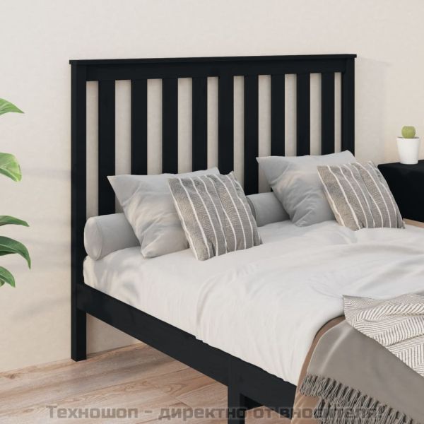 Горна табла за легло, черна, 126x6x101 см, бор масив