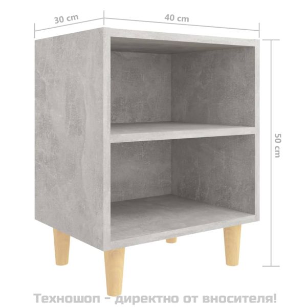 Нощно шкафче с крака от дървен масив, бетонно сиво, 40x30x50 см