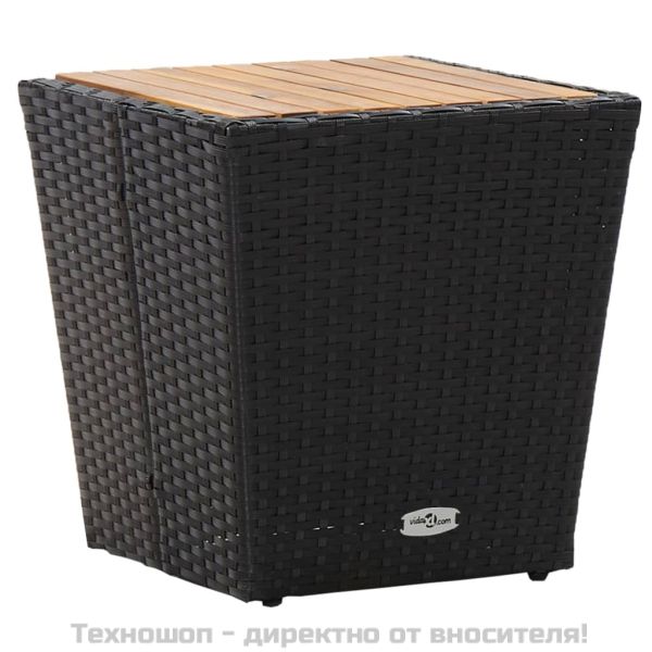 Маса за чай, черна, 41,5x41,5x43 см, полиратан и акация масив