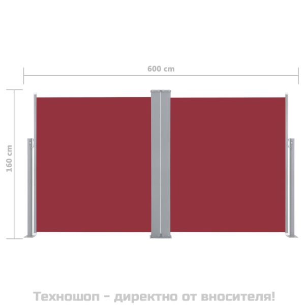 Прибираща се странична тента, червена, 160х600 см