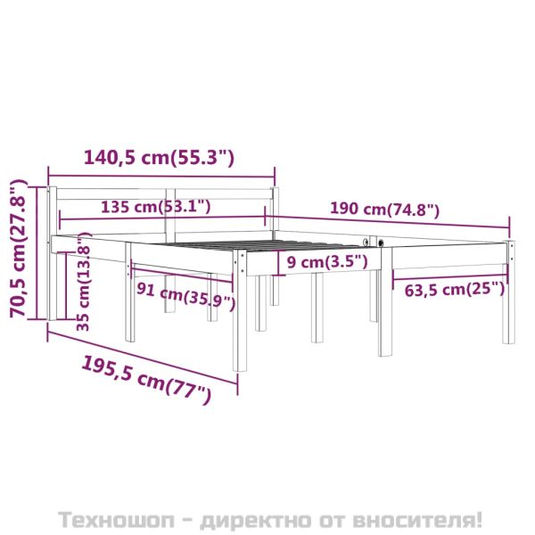 Легло за възрастни хора бяло 135x190 см двойно бор масив