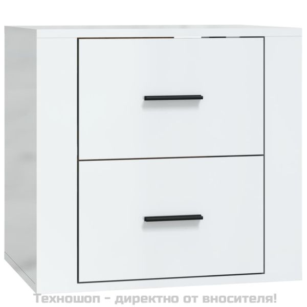 Нощно шкафче за стенен монтаж, бял гланц, 50x36x47 см