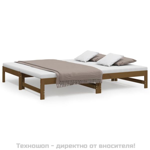 Разтегателно дневно легло меденокафяво 2x(90x190) см бор масив