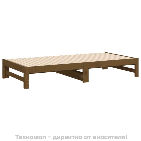 Разтегателно дневно легло меденокафяво 2x(90x190) см бор масив