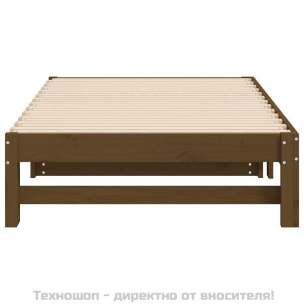 Разтегателно дневно легло меденокафяво 2x(90x190) см бор масив
