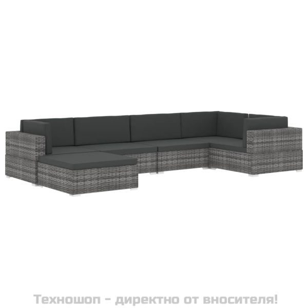 Модулна табуретка с възглавница, 1 бр, полиратан, сива