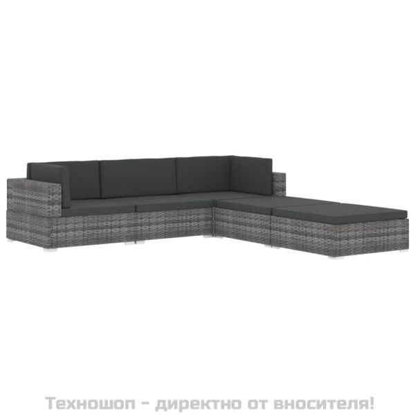 Модулна табуретка с възглавница, 1 бр, полиратан, сива