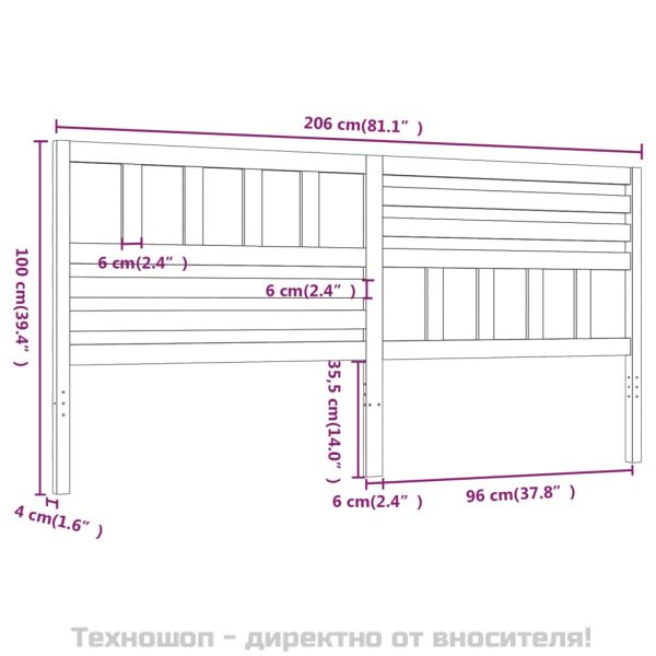 Горна табла за легло, 206x4x100 см, бор масив