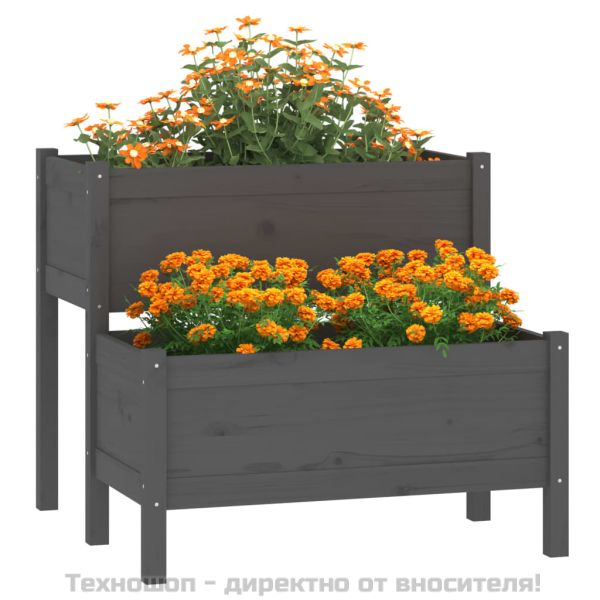 Плантер, сив, 84,5x84x75 см, борово дърво масив