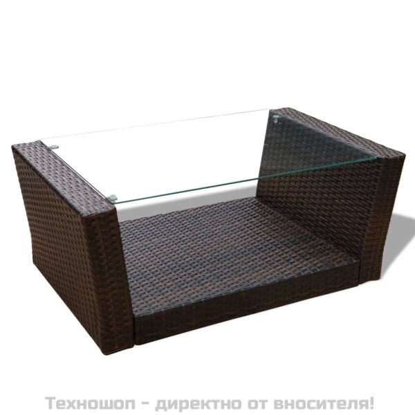 Градински комплект с възглавници, 4 части, кафяв полиратан