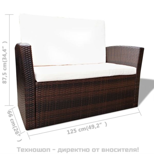 Градински комплект с възглавници, 4 части, кафяв полиратан