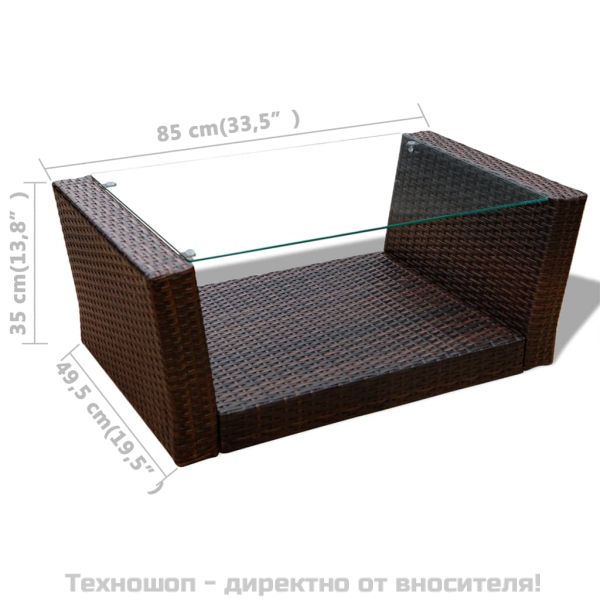 Градински комплект с възглавници, 4 части, кафяв полиратан