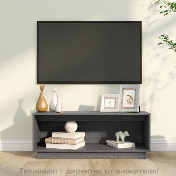 ТВ шкаф, сив, 90x35x35 см, бор масив