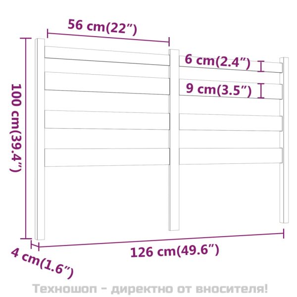 Горна табла за легло, черна, 126x4x100 см, бор масив