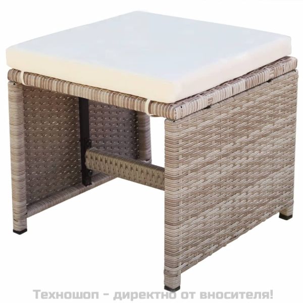 Градински комплект с възглавници, 9 части, бежов полиратан