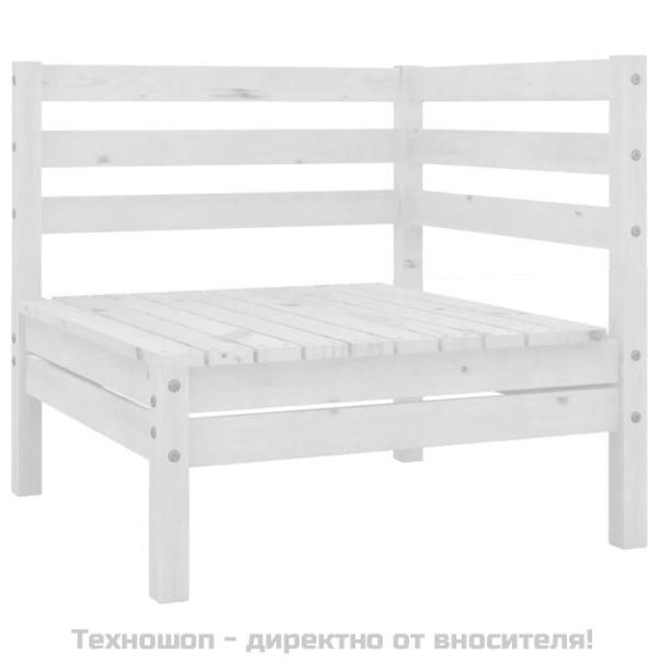 Градински лаундж комплект, 3 части, бор масив, бял