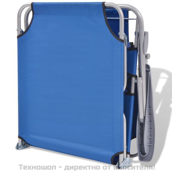 Шезлонг с козирка, стомана, син