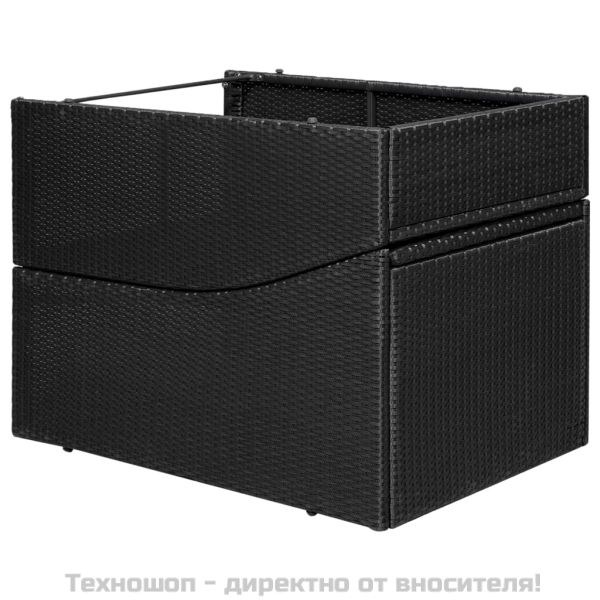 Шезлонг с шалте, полиратан, черен