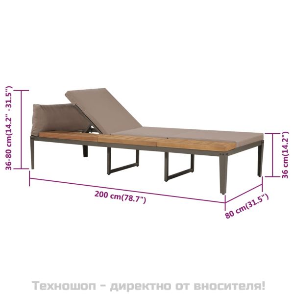 Шезлонг с възглавници, акациево дърво масив, кафяв