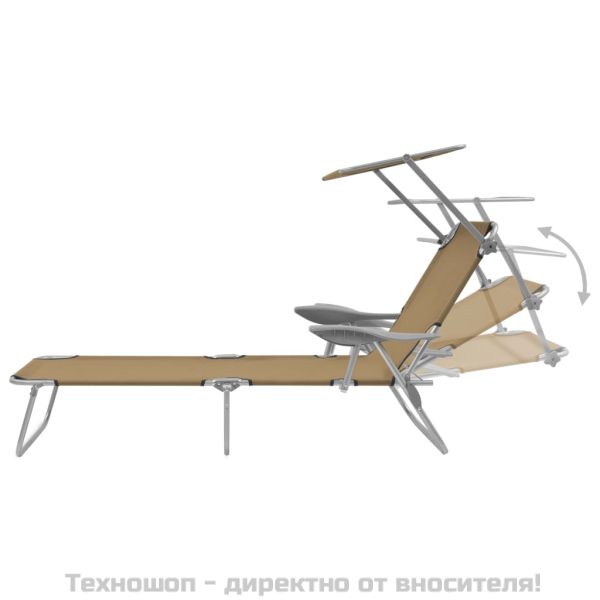 Сгъваем шезлонг със сенник, стомана, таупе