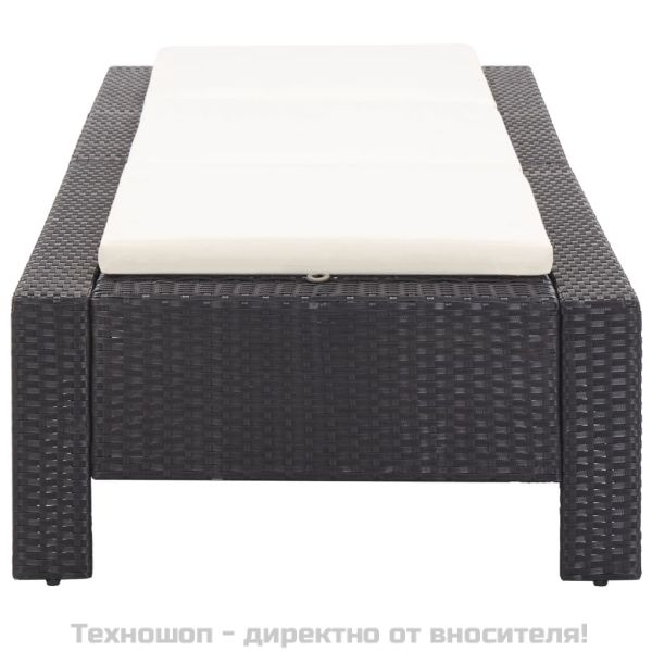 Шезлонг с шалте, черен полиратан