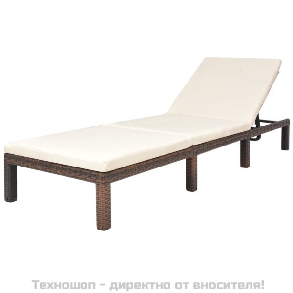 Шезлонг с шалте, кафяв полиратан