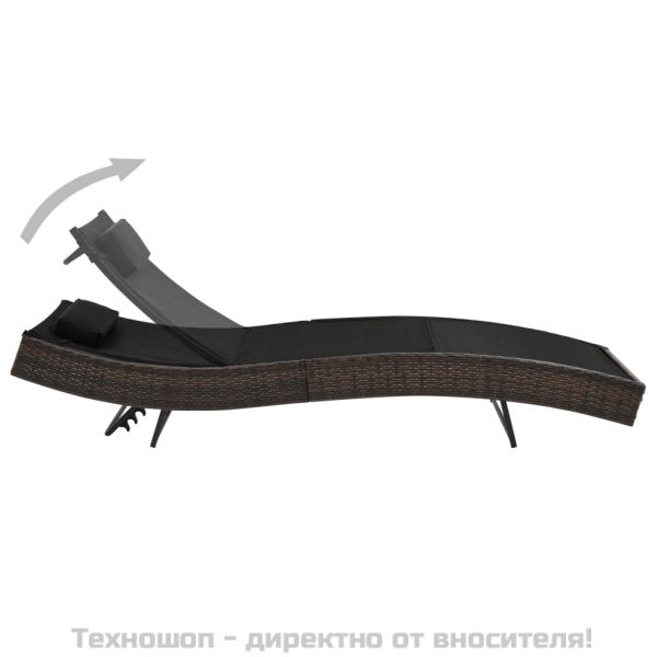 Шезлонг с възглавница, кафяв полиратан