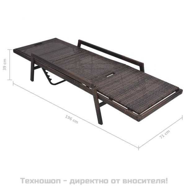 Шезлонг с шалте, кафяв полиратан