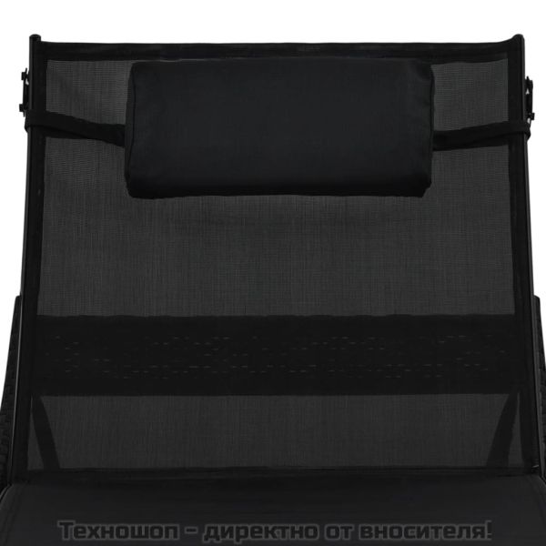 Шезлонг с възглавница, полиратан, черен