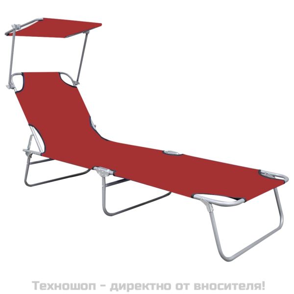 Сгъваем шезлонг с козирка, червен, алуминий