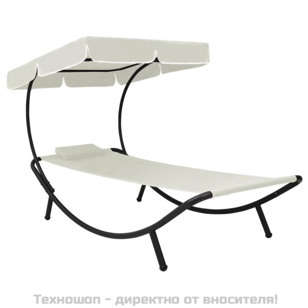Лаундж легло за открито с навес и възглавница, кремавобяло