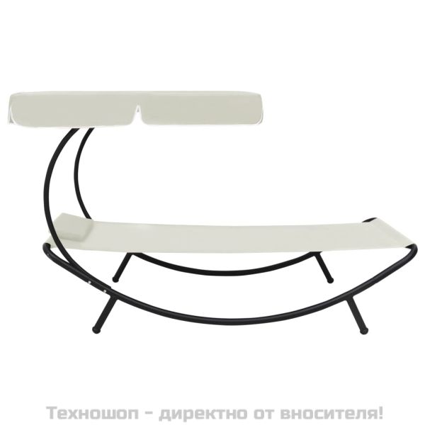 Лаундж легло за открито с навес и възглавница, кремавобяло