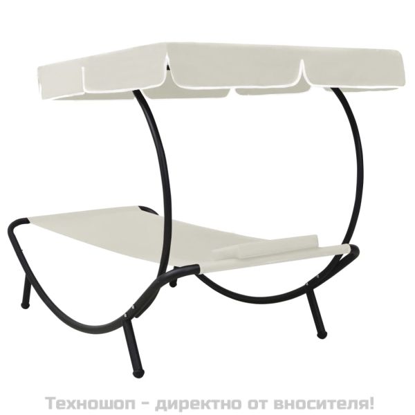 Лаундж легло за открито с навес и възглавница, кремавобяло