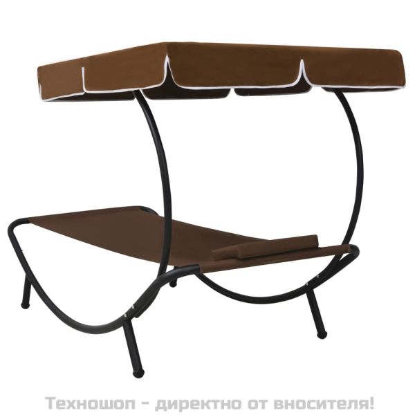 Лаундж легло за открито с навес и възглавница, кафяво