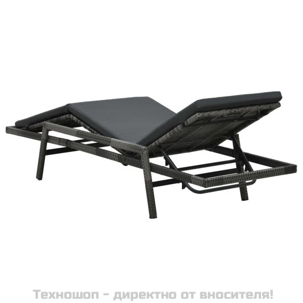 Шезлонг с шалте, полиратан, сив