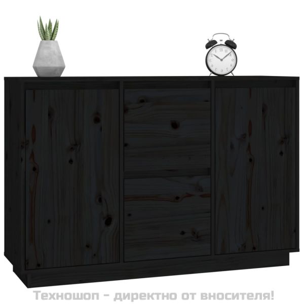Сайдборд, черен, 111x34x75 см, бор масив