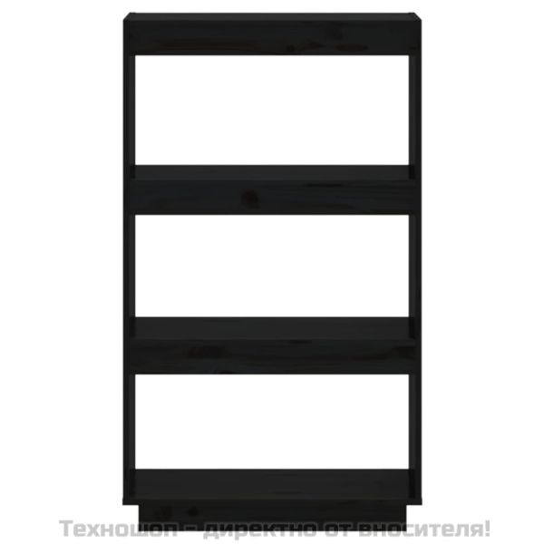 Библиотека/разделител за стая, черна, 60x35x103 см, бор масив