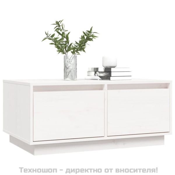 Кафе маса, бяла, 80x50x35 см, борово дърво масив