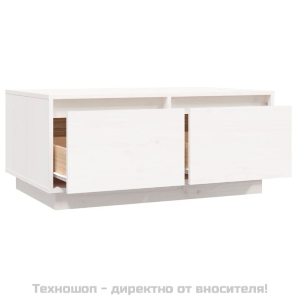 Кафе маса, бяла, 80x50x35 см, борово дърво масив