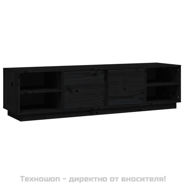 ТВ шкаф, черен, 156x40x40 см, бор масив