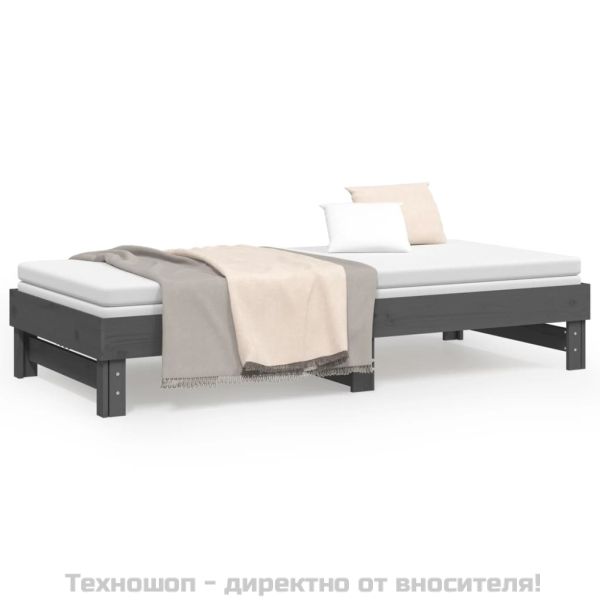 Разтегателно дневно легло, сиво, 2x(100x200) см, бор масив