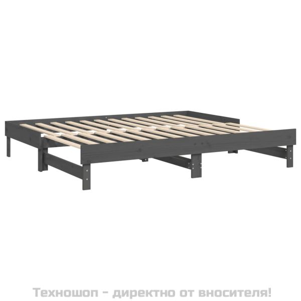 Разтегателно дневно легло, сиво, 2x(100x200) см, бор масив