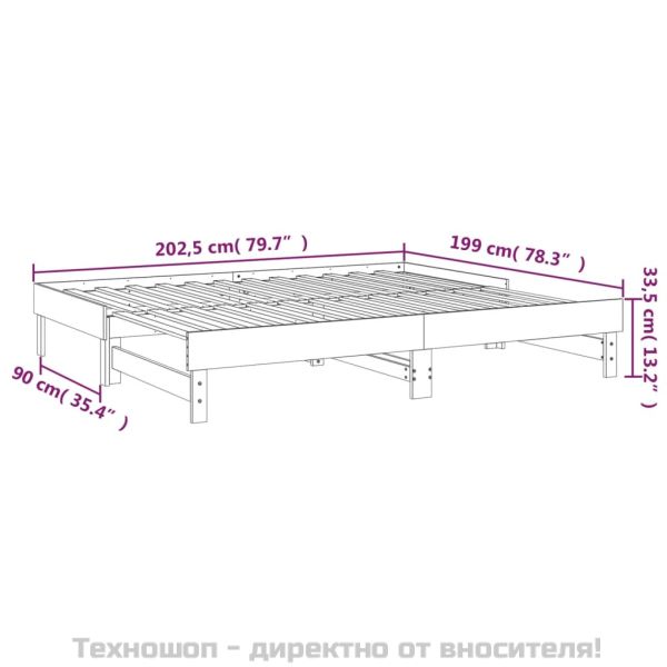 Разтегателно дневно легло, сиво, 2x(100x200) см, бор масив