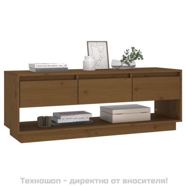 ТВ шкаф, меденокафяв, 110,5x34x40 см, бор масив
