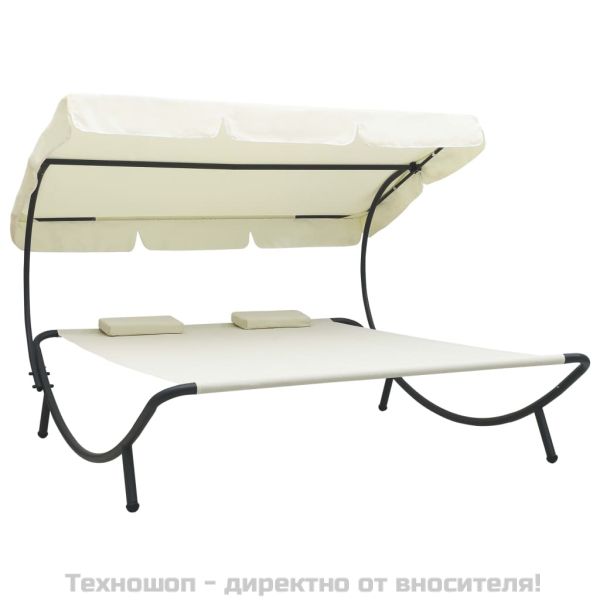 Лаундж легло за открито с навес и възглавници, кремавобяло