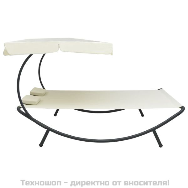 Лаундж легло за открито с навес и възглавници, кремавобяло