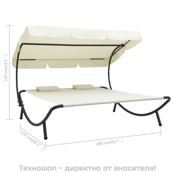 Лаундж легло за открито с навес и възглавници, кремавобяло