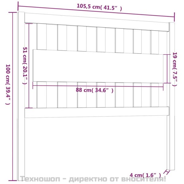 Горна табла за легло, 105,5x4x100 см, бор масив