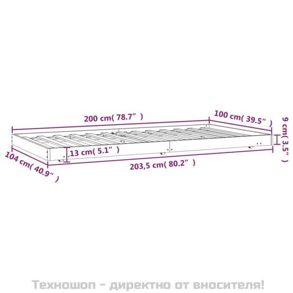 Рамка за легло, черно, 100x200 см, бор масив