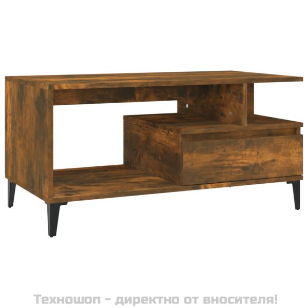 Кафе маса, опушен дъб, 90x49x45 см, инженерно дърво
